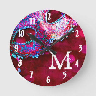 Horloge Ronde Masquerade costum monogram Initial Wall Clock