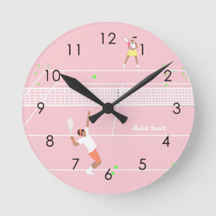 Horloge Ronde Match de tennis rose Pastel moderne