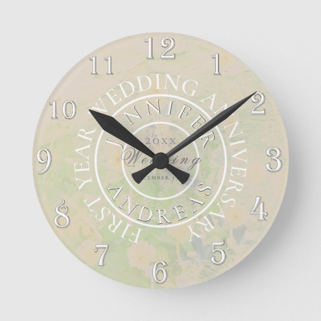 Horloge Ronde Médaille TaupeFloral 1ère année Mariage Anniversai (Recto)