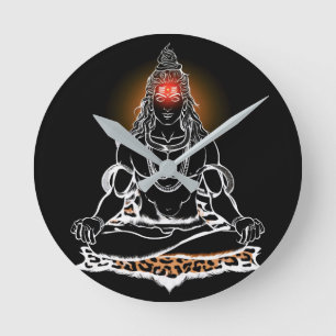 Horloge Ronde Méditation mystique de Shiva : L'Art de Ligne Divi