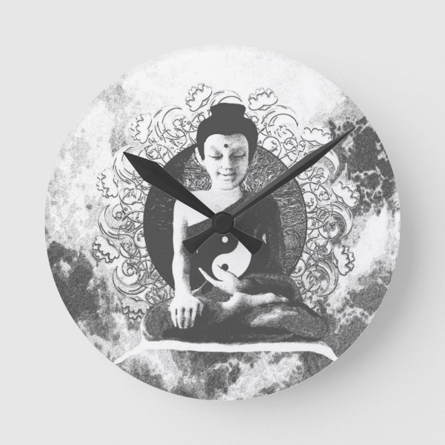 Horloge Ronde Méditer le Bouddha avec Yin Yang (Recto)