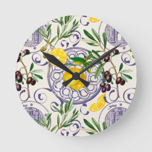 Horloge Ronde méditerranéen, style toscan, olives, motif      