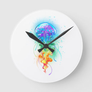 Horloge Ronde Méduse arc-en-ciel