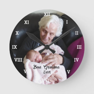 Horloge Ronde Meilleur collage photo de grand-mère Créez votre p