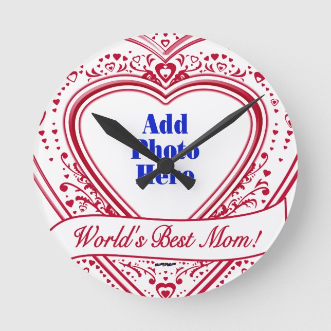 Horloge Ronde Meilleure maman du monde ! Photo Red Hearts (Recto)