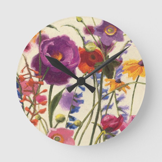 Horloge Ronde Mélodie pourpre et orange de pavot (Recto)