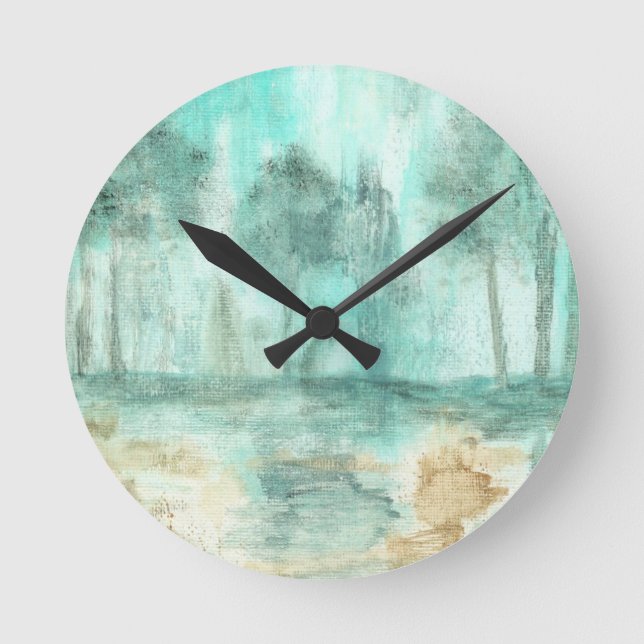 Horloge Ronde Mémoire, Art Abstrait Paysage Peinture Arbres (Recto)