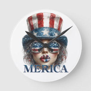 Horloge Ronde Merica Girl, 4 juillet Glam Girl with Stars