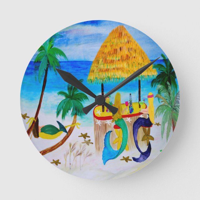 Horloge Ronde Mermaid Beach Tiki Bar Art (Recto)