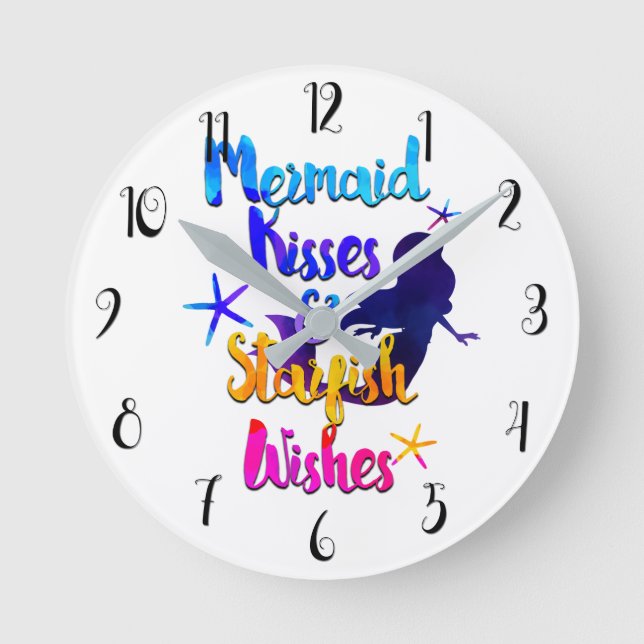 Horloge Ronde Mermaid Kisses & Starfish Wives Aquarelle plage (Recto)