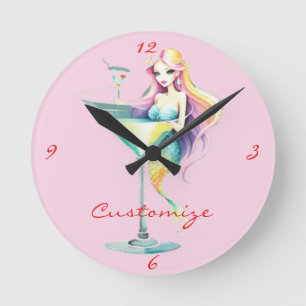 Horloge Ronde Mermaid Martini Girl Thunder_Cove