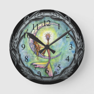 Horloge Ronde Mermaid Moon Fantasy Art Clock par Molly Harrison