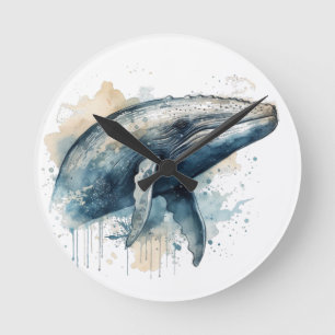 Horloge Ronde Merveille de baleine à l'aquarelle