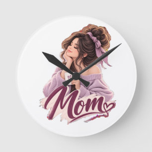 Horloge Ronde Messy Bun Coffee Maman — Vie de Maman Cosy et Esth