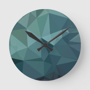 Horloge Ronde Métallique algue vert Abstrait faible en polygone