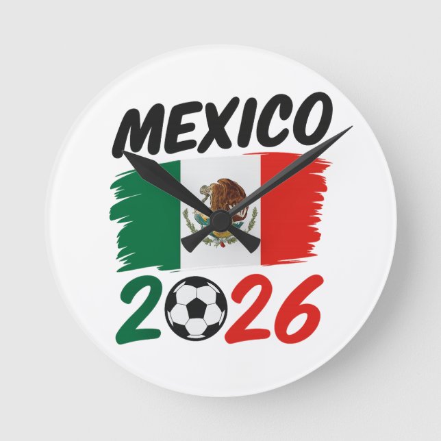 Horloge Ronde Mexico 2026 Soccer Fan Design with Football (Recto)