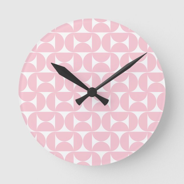 Horloge Ronde Mi-Siècle Moderne Bébé rose et blanc Motif (Recto)