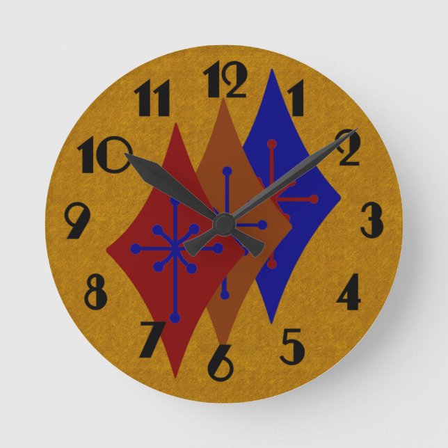 Horloge Ronde Mi-siècle moderne rétro Diamond Starburst Or (Recto)