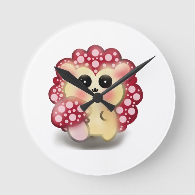 Horloge Ronde Mignon Art de Champignon Rouge Kawaii Hérisson (Recto)