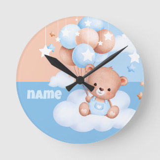 Horloge Ronde mignon bébé ours personnalisé