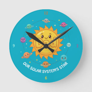 Horloge Ronde Mignon Système Solaire Papa Étoile Espace Dessin A