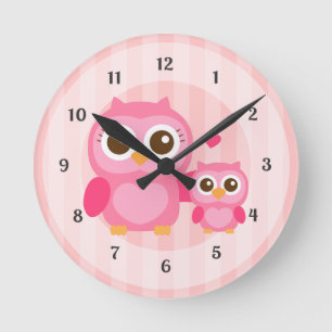 Horloge Ronde Mignonne maman et bébé Chouette rose, Chambres pou