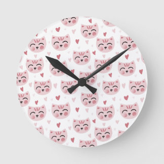 Horloge Ronde Mignons chatons roses et motif de cœurs pour enfan