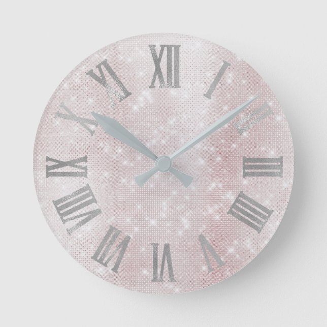 Horloge Ronde Mini Rose Blush Silver Gray Spark Roman Numbers (Recto)