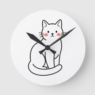 Horloge Ronde Minimal Cat Wall Clock – Cute Simple Kitty Design