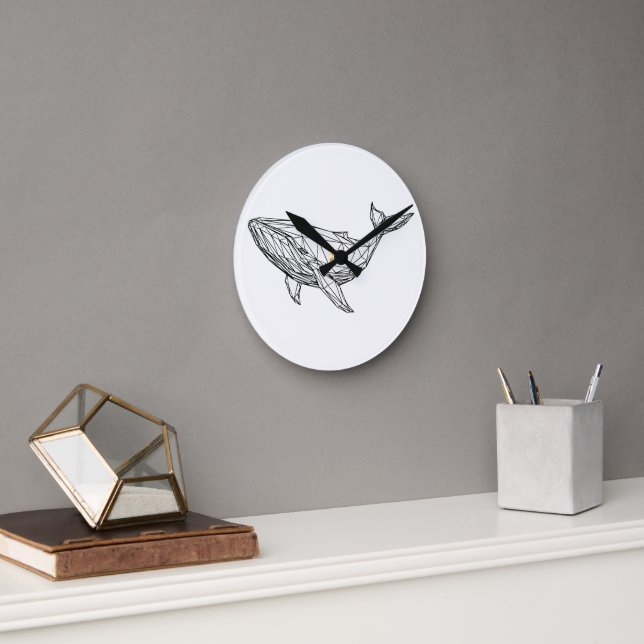 Horloge Ronde Minimalist Geometric Whale Wall Clock (Bureau)