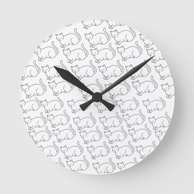 Horloge Ronde Minimalist Sleepy Cat Pattern Round Wall Clock  (Recto)