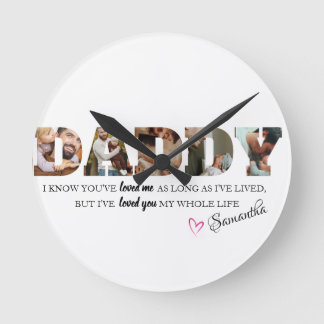 Horloge Ronde Minimaliste DADDY Photo Collage Fête des pères heu