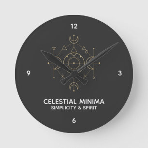 Horloge Ronde Minimaliste Lune Croissante & Soleil Art Linéaire