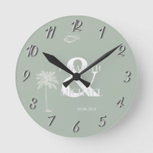 Horloge Ronde Minimaliste Vert Menthe Tropical