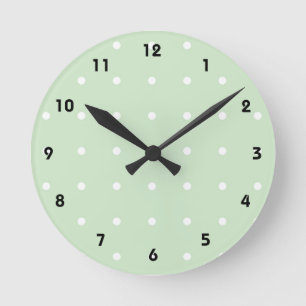 Horloge Ronde Mint With White Polka Dots Wall Clock