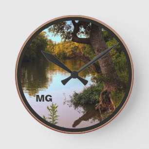 Horloge Ronde Missouri Shoal Creek Crépuscule Photo Monogramme