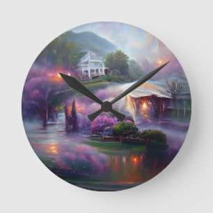 Horloge Ronde Misty Wisteria House sur la colline