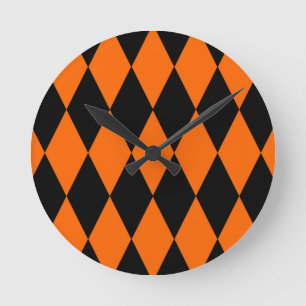 Horloge Ronde Modèle à carreaux de diamants Harlequin noir orang