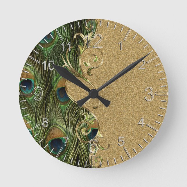 Horloge Ronde Modèle de l'ornement d'or de Peacock (Recto)