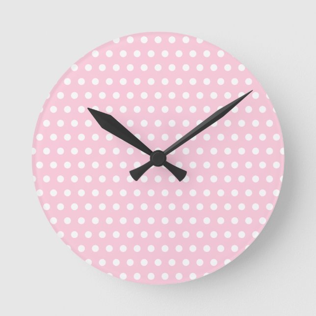 Horloge Ronde Modèle de pois blanc et rose (Recto)