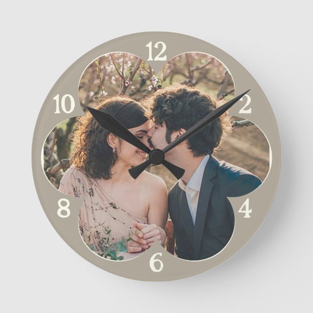 Horloge Ronde Modèle Fleur Facile Modèle photo Personnalisé Taup (Recto)