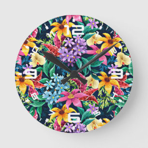 Horloge Ronde Modèle floral exotique peint à la main-23001