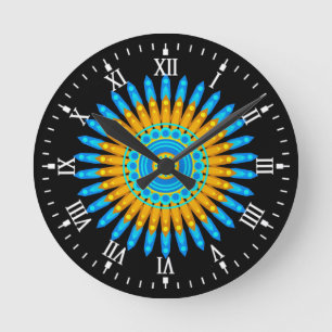 Horloge Ronde Modèle Mandala géométrique bleu orange-68567