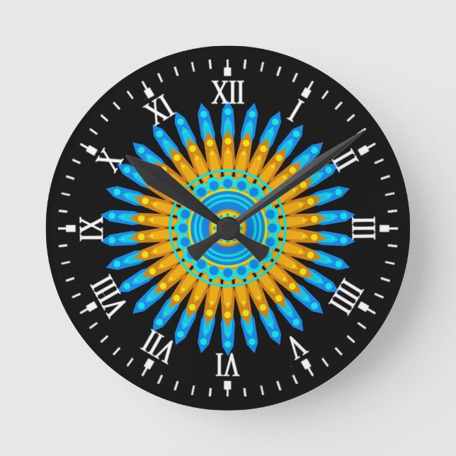 Horloge Ronde Modèle Mandala géométrique bleu orange-68567 (Recto)