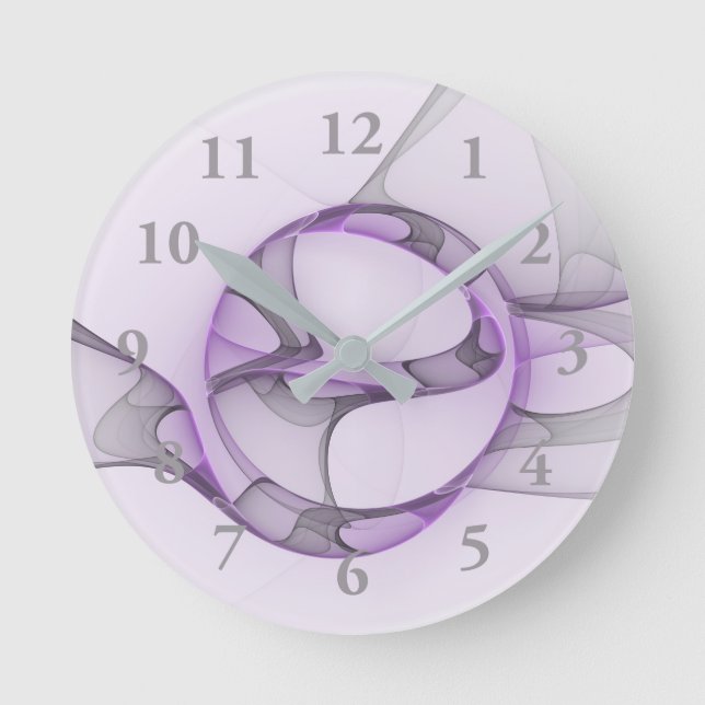 Horloge Ronde Modern Abstract Fractal Art Lavender Gray (Recto)