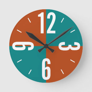 Horloge Ronde Modern and teal color block large numbers