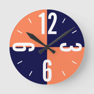 Horloge Ronde Modern coral and blue color blocks large numbers