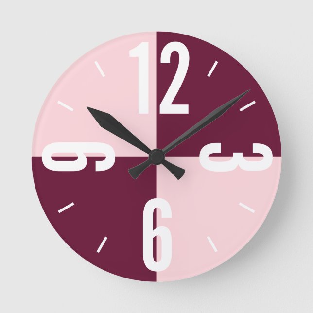 Horloge Ronde Modern pink, burgundy color blocs large numbers (Recto)
