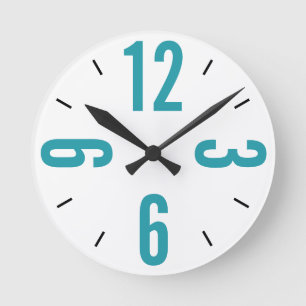 Horloge Ronde Modern teal blue and black large numbers