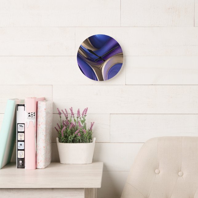 Horloge Ronde Moderne Abstrait-bleu violet et or (Salle de lecture)